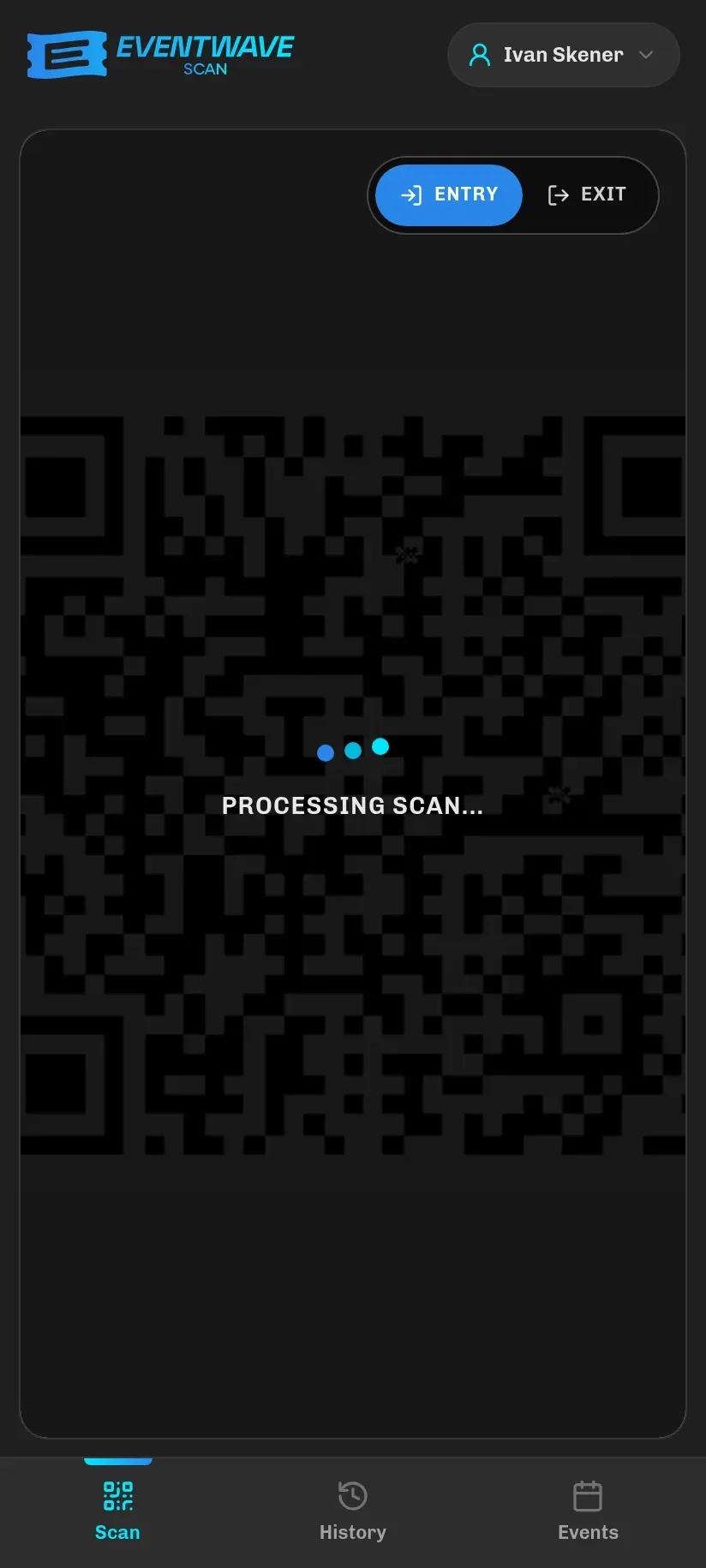 Processing a scan: the code has been read and is being verified