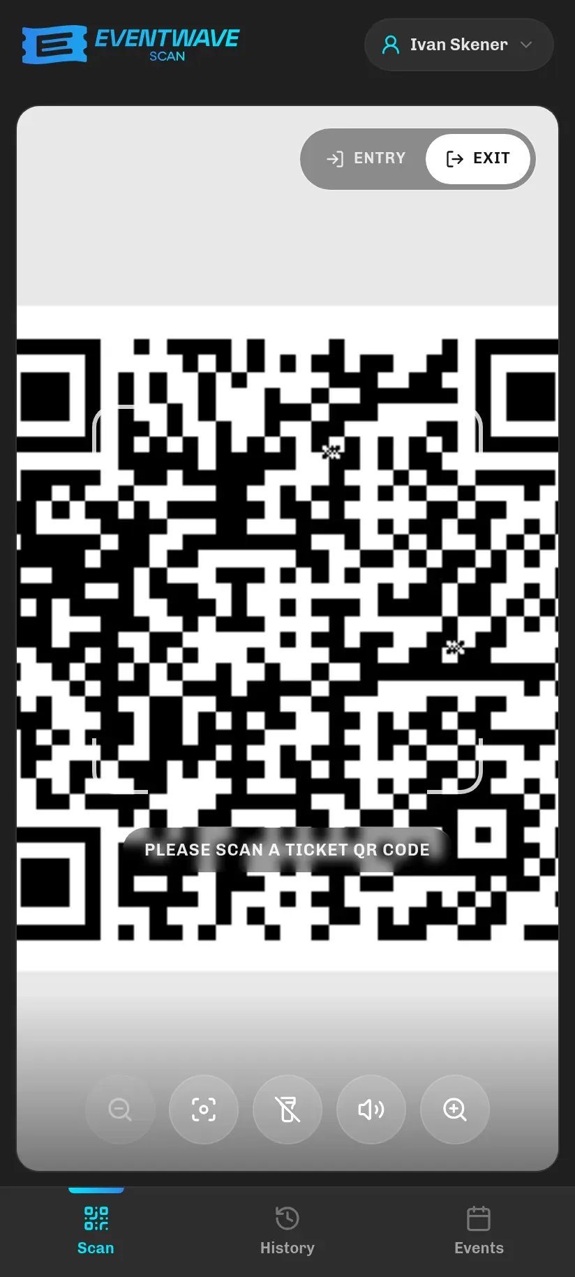 The scan screen with the toggle switched to Exit