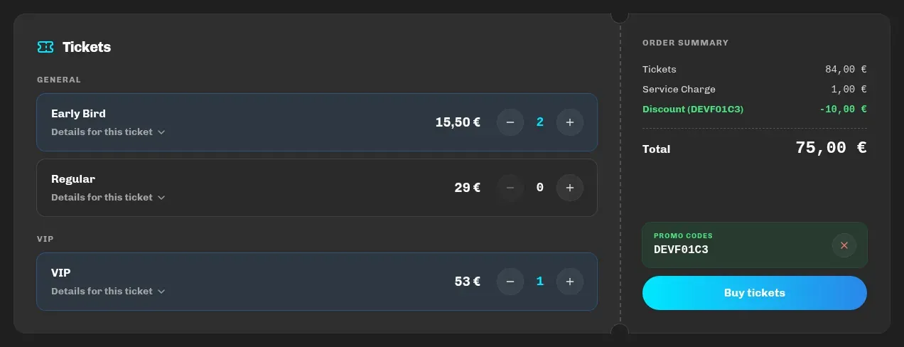 Order summary with the green discount row after a promo code is applied