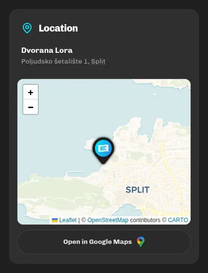 The location card on an event page with the map and the Open in Google Maps button