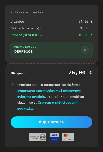Sažetak narudžbe s naknadom, popustom i ukupnim iznosom