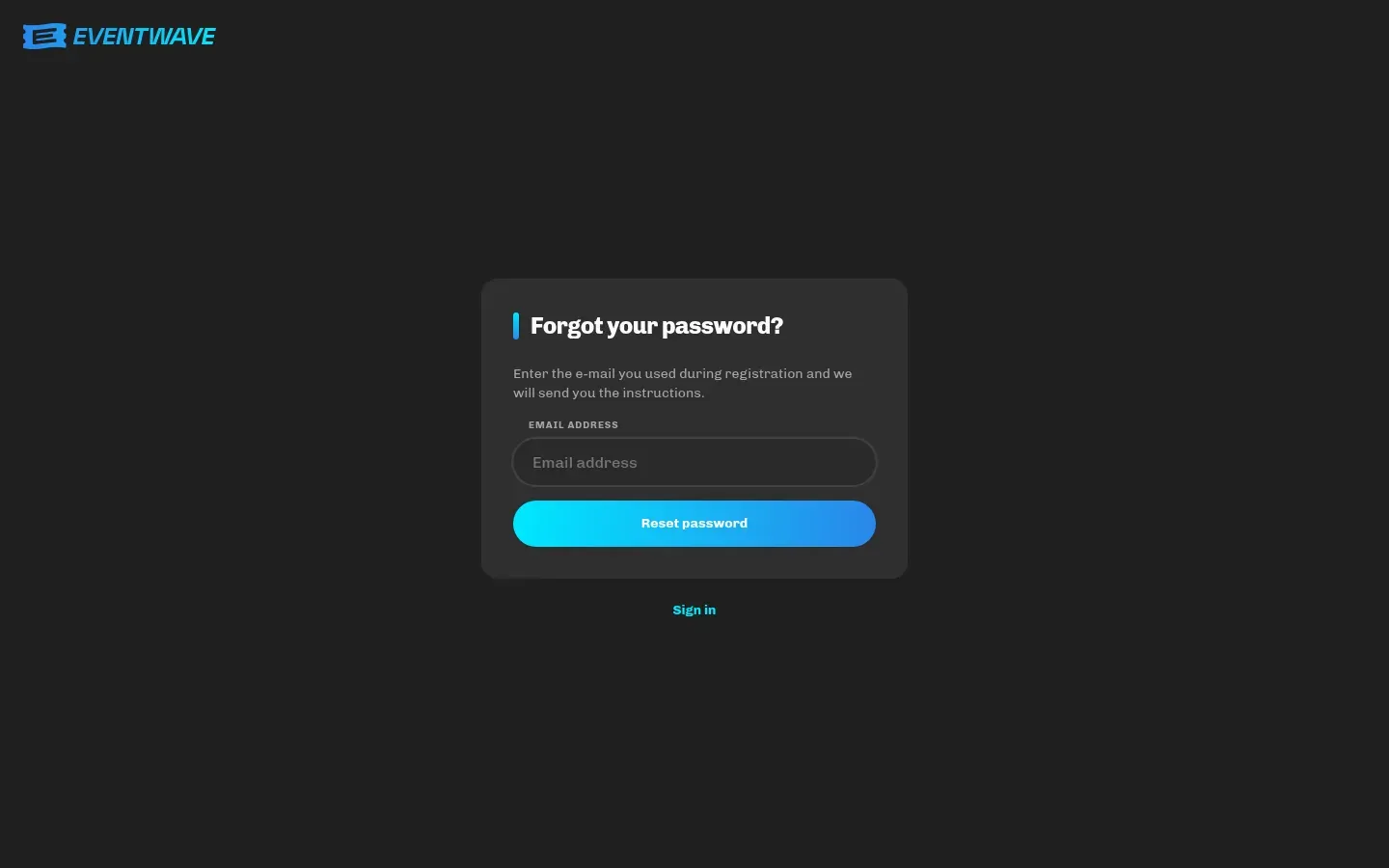 The form for sending a password reset link