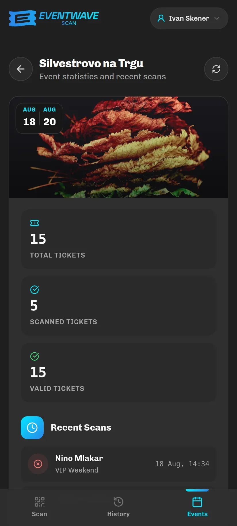 Event statistics with tiles and recent scans