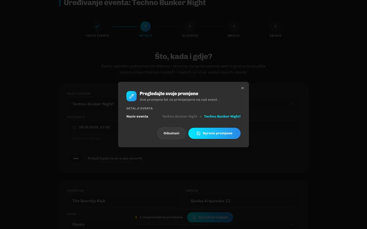 Dijalog Pregledajte svoje promjene s usporedbom starih i novih vrijednosti po poljima