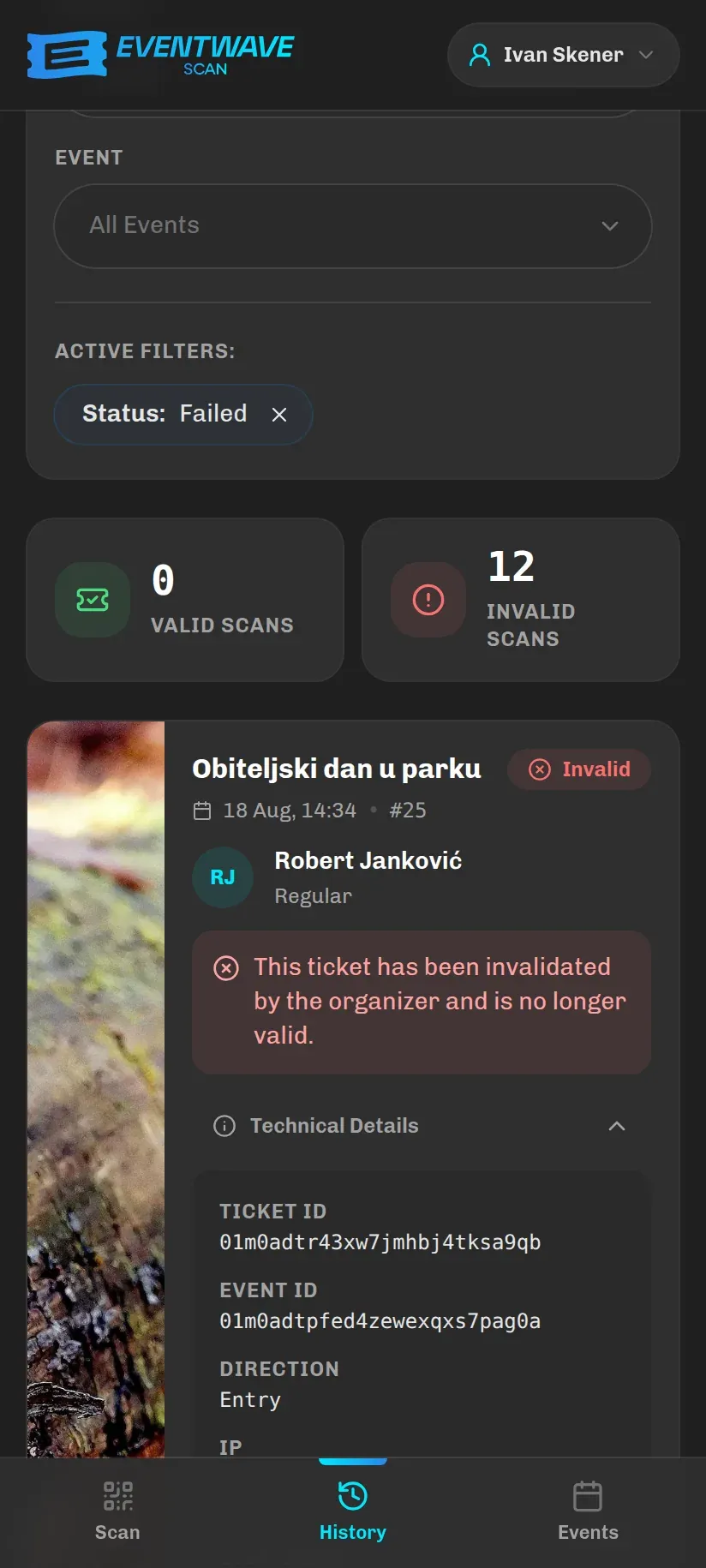 The technical details of one scan opened